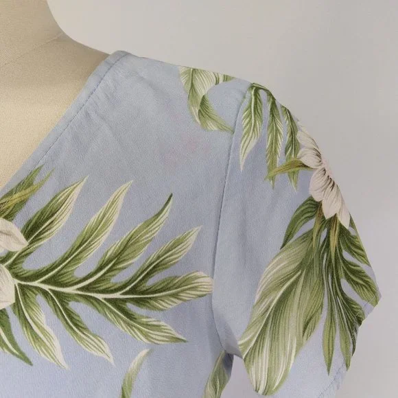 Vintage Kaua'iana Hawaiian Midi Dress Size M Petite Blue Floral Tropical *FLAWS - Picture 6 of 14